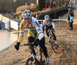 Petr Dlask leads Dieter Vanthourenhout as Mourey chases back into the race - Sint Niklaas, Belgium, January 2, 2010.  ? Dan Seaton